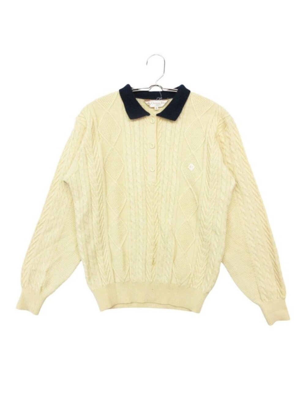 Dior Knit Vintage Accent Logo Cable Shirt Long Sleeve Top Beige Sweater